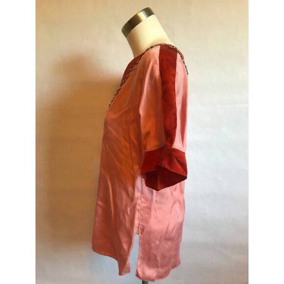 Tory Burch V-Neck Pink Short Sleeve Top W/ Jewel Neckline, Size 0 - Picture 8 of 9